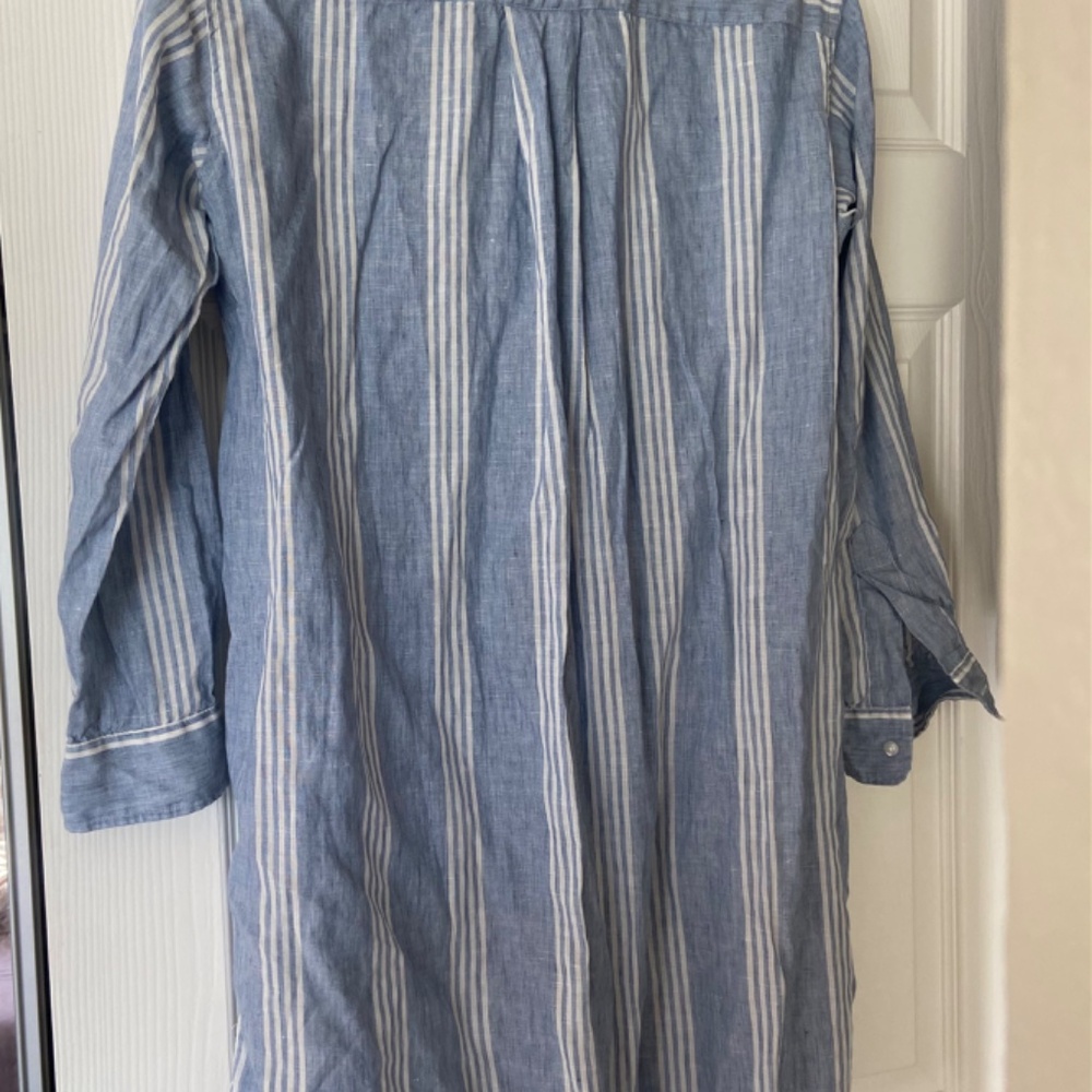 Frank & Eileen Hunter Dress Small Luxury Linen stripes Coastal Resort blue S - Picture 2 of 7